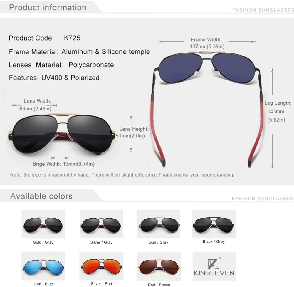 KINGSEVEN Classic Polarized Sunglasses for Men Women Retro Aluminum magnesium Sun glasses