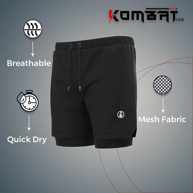 Kombat Youth 2-in-1 Running Shorts, Quick Dry Fit Workout Shorts, Athletic Shorts, Lightweight Gym Yoga Training Shorts