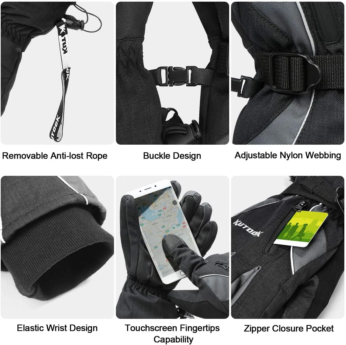KUTOOK Waterproof Ski Gloves Thermal 3M Thinsulate Touch Screen for Men and Women