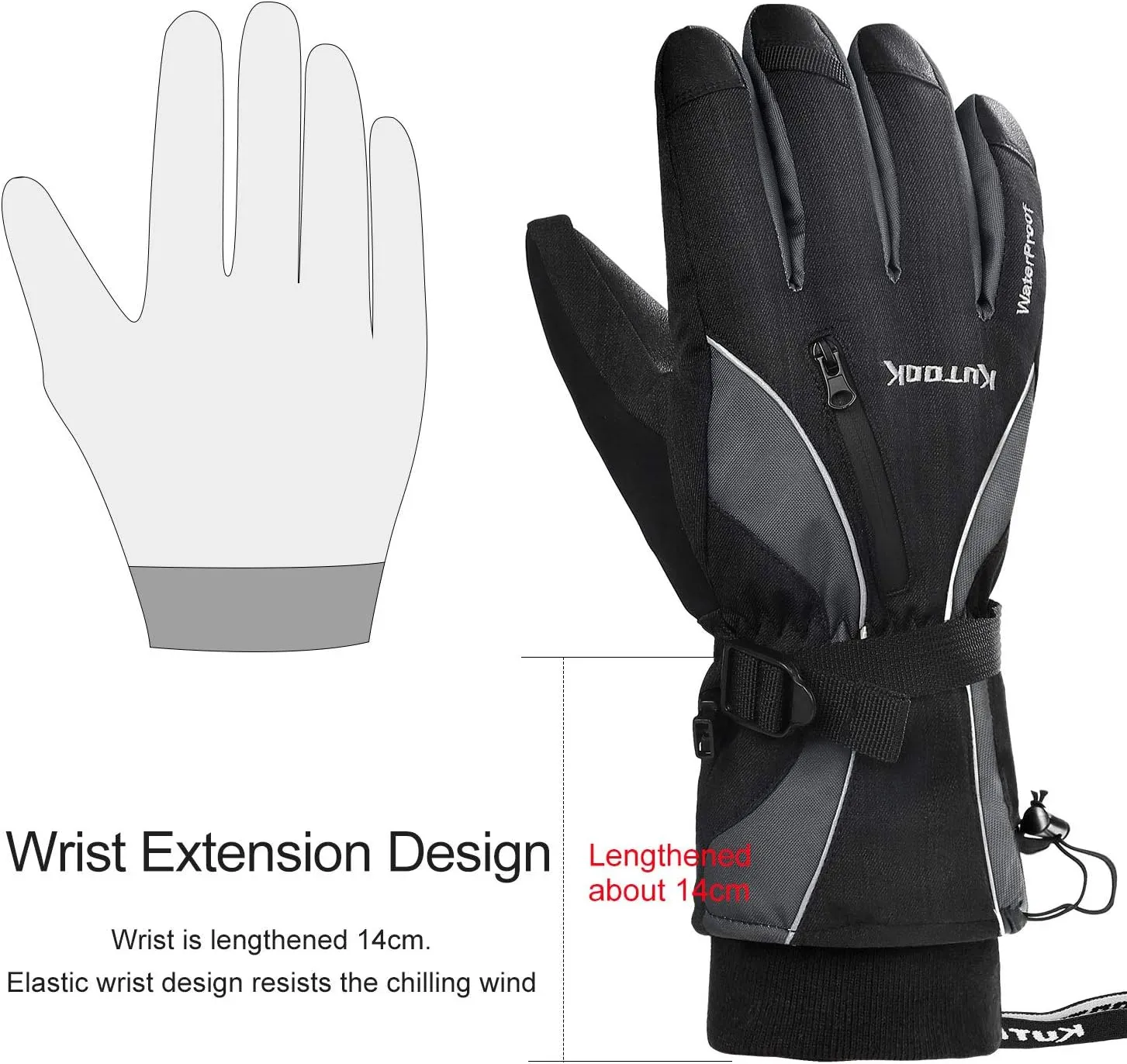 KUTOOK Waterproof Ski Gloves Thermal 3M Thinsulate Touch Screen for Men and Women