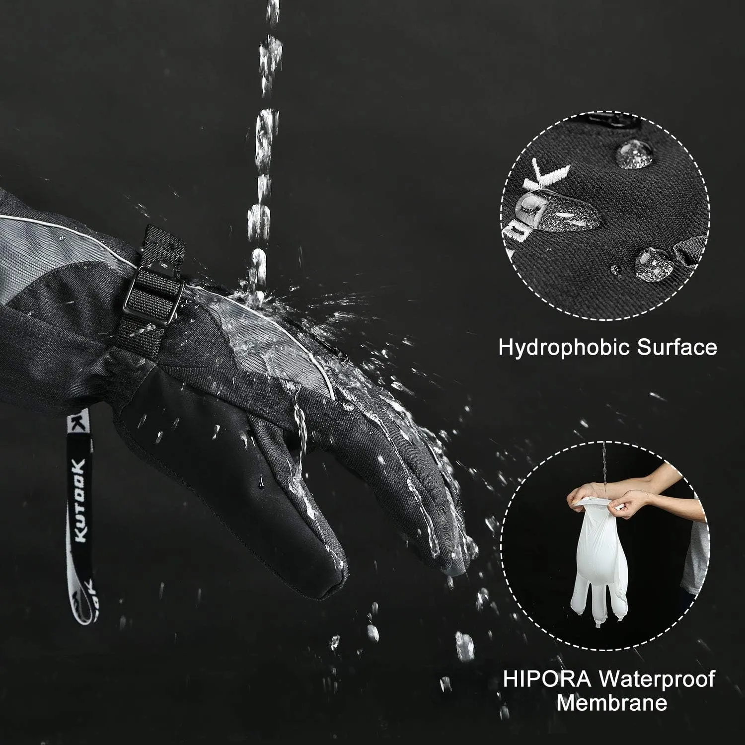KUTOOK Waterproof Ski Gloves Thermal 3M Thinsulate Touch Screen for Men and Women