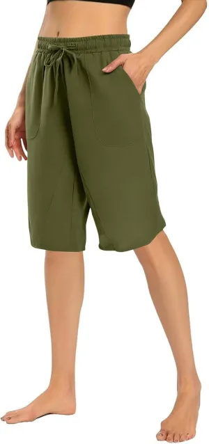 Linen Shorts for Women 2025 Knee Length Casual Summer Drawstring Waist Shorts Lightweight Loose Beach Pants