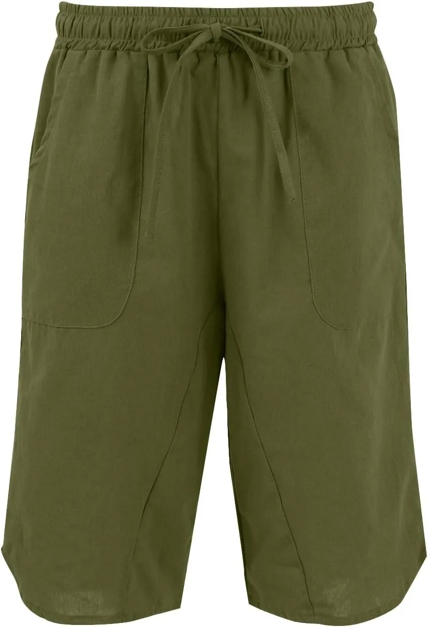 Linen Shorts for Women 2025 Knee Length Casual Summer Drawstring Waist Shorts Lightweight Loose Beach Pants