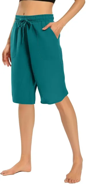 Linen Shorts for Women 2025 Knee Length Casual Summer Drawstring Waist Shorts Lightweight Loose Beach Pants