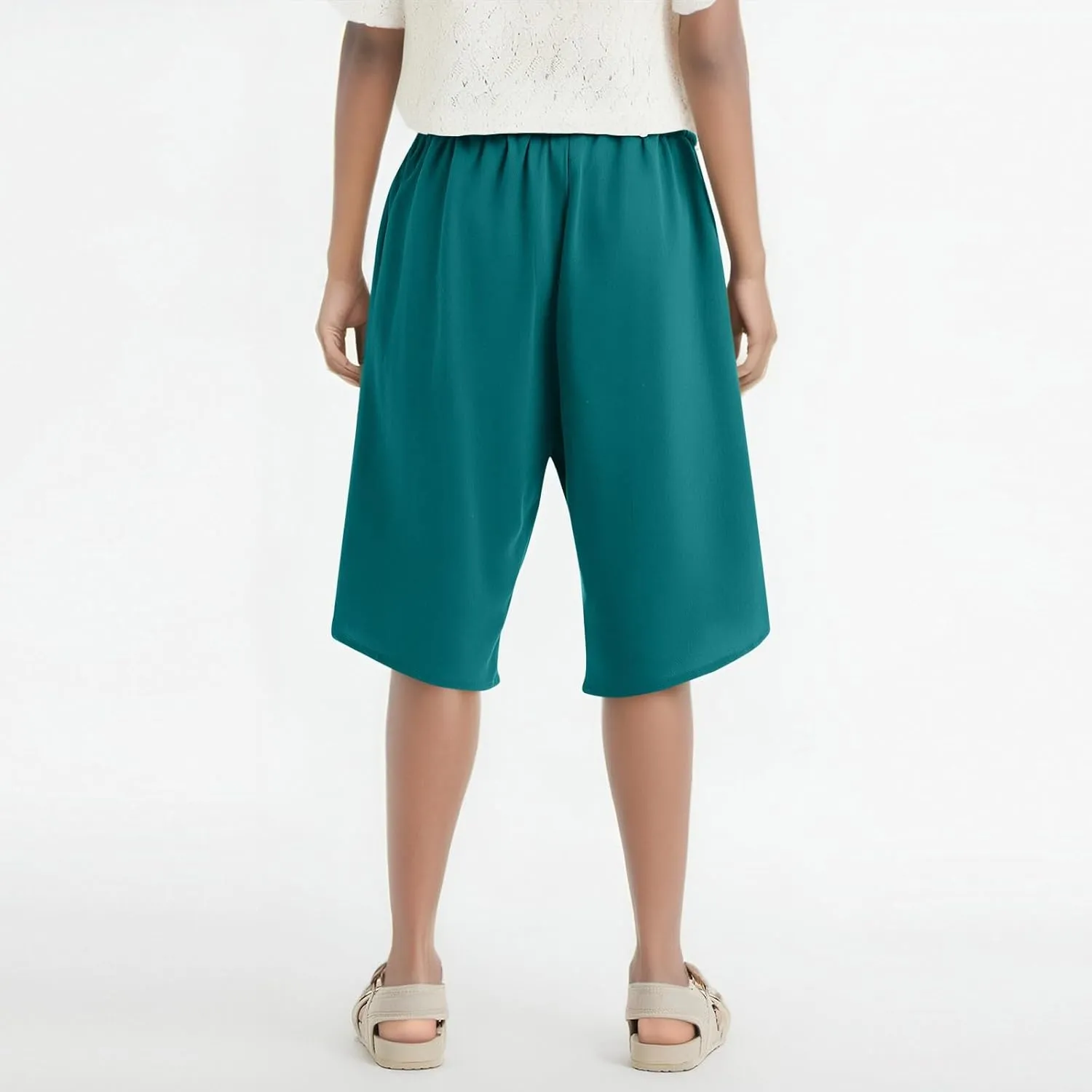 Linen Shorts for Women 2025 Knee Length Casual Summer Drawstring Waist Shorts Lightweight Loose Beach Pants