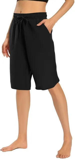 Linen Shorts for Women 2025 Knee Length Casual Summer Drawstring Waist Shorts Lightweight Loose Beach Pants