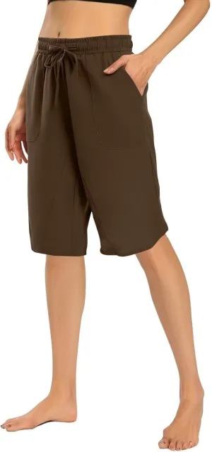 Linen Shorts for Women 2025 Knee Length Casual Summer Drawstring Waist Shorts Lightweight Loose Beach Pants