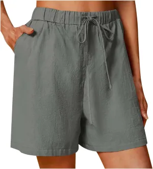 Linen Shorts for Women Casual Summer Shorts High Waisted Athletic Shorts Lounge Workout Drawstring Shorts with Pocket