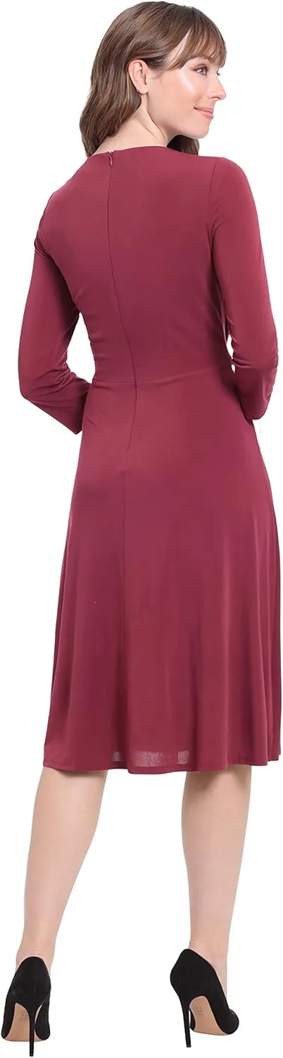 London Times Women's Twist Bodice V-Neck Fit and Flare Dress