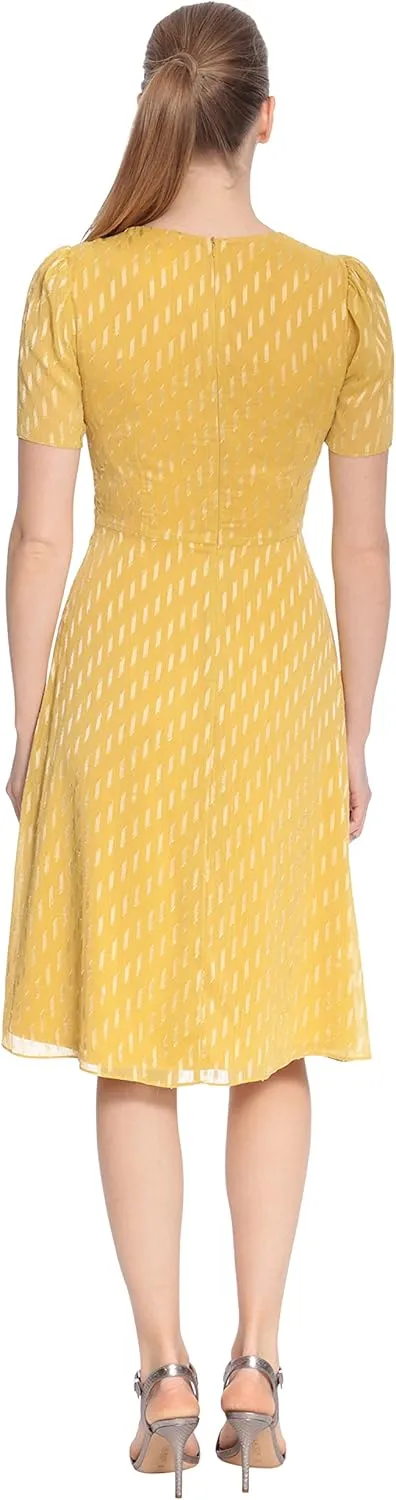 London Times Women's Twist Bodice V-Neck Fit and Flare Dress