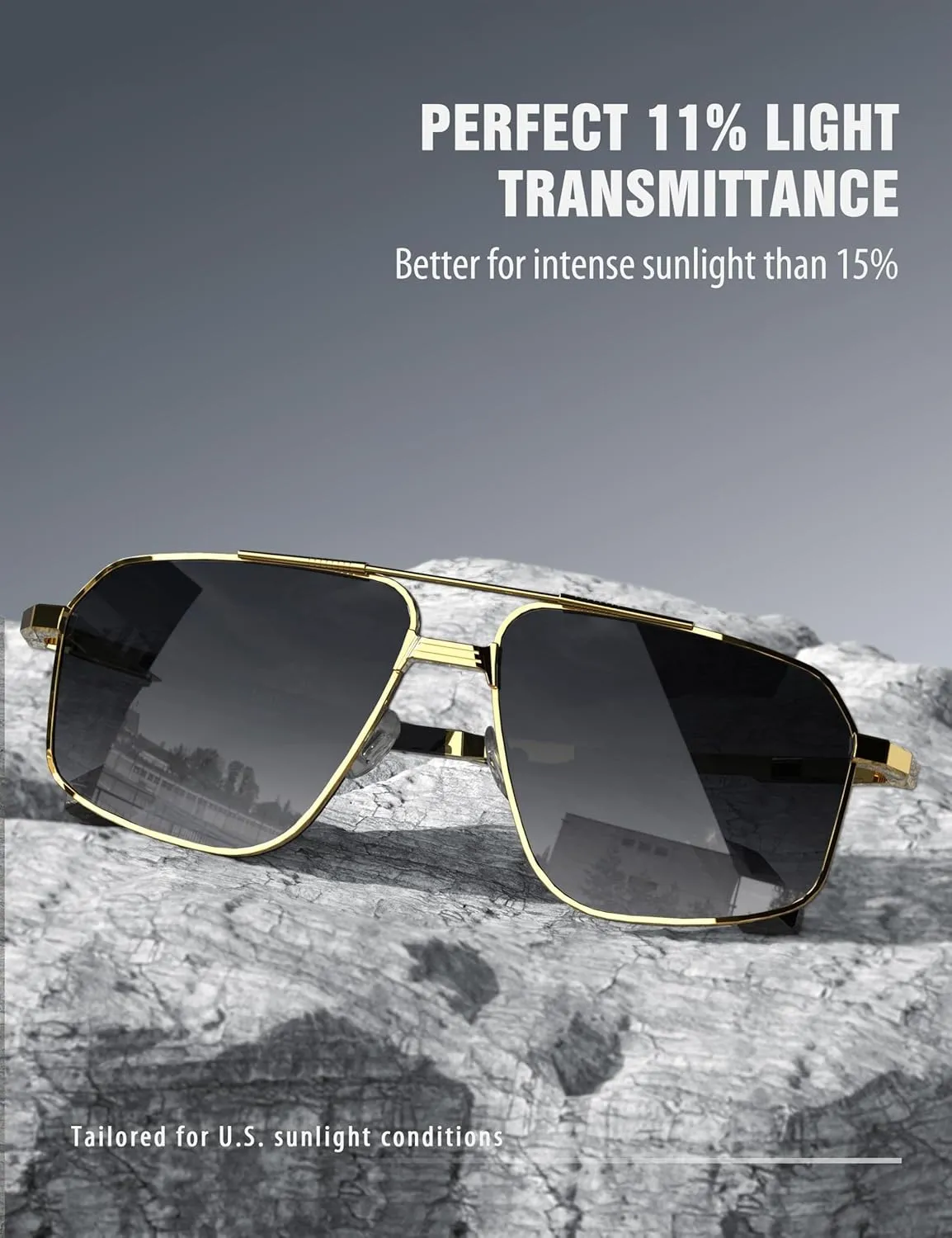 LUENX Aviator Sunglasses for Men Square Polarized Polygon Sun Glasses UV400 Protection
