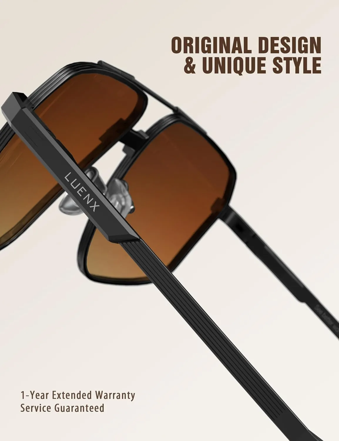 LUENX Aviator Sunglasses for Men Square Polarized Polygon Sun Glasses UV400 Protection