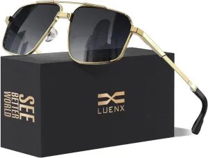 LUENX Aviator Sunglasses for Men Square Polarized Polygon Sun Glasses UV400 Protection