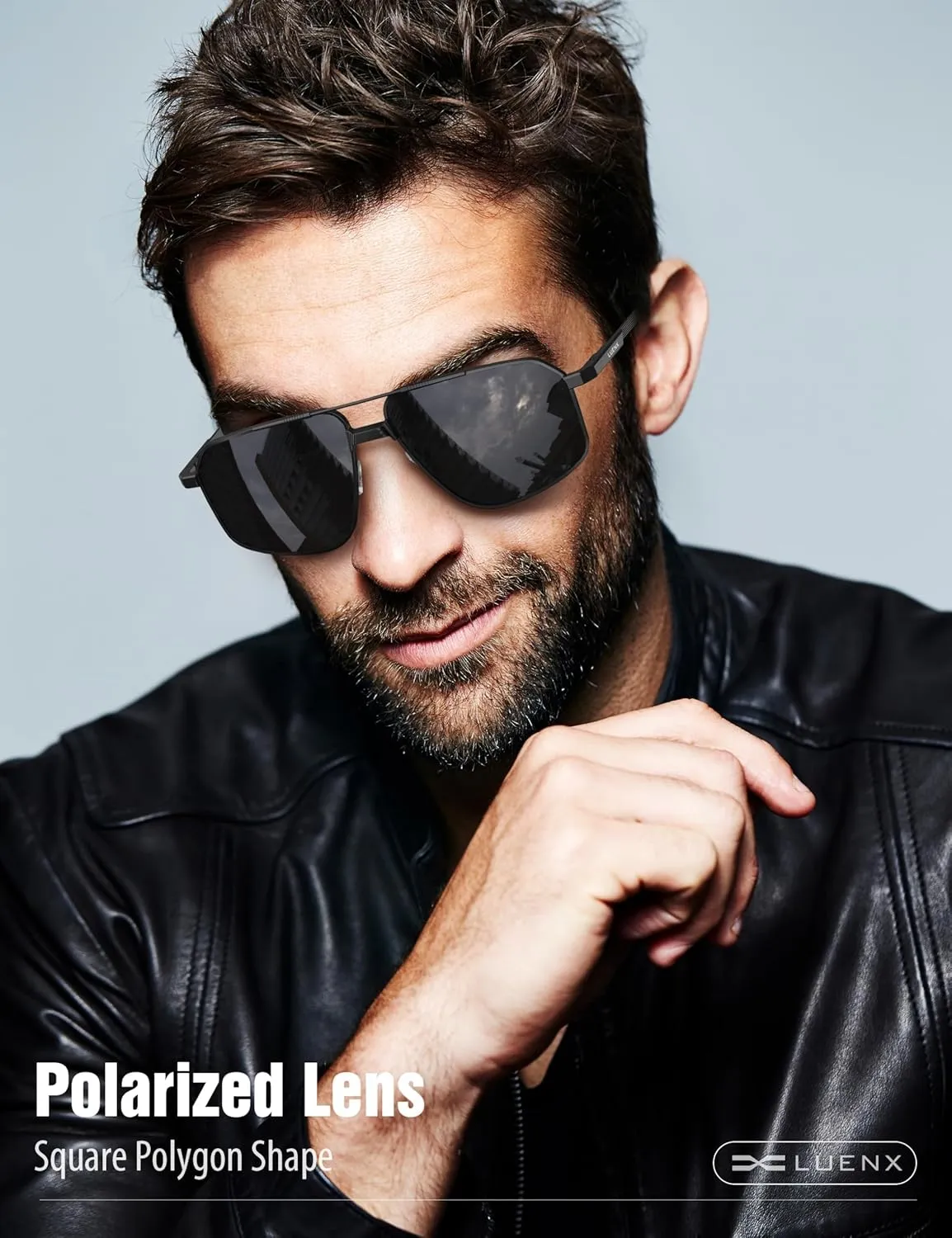 LUENX Aviator Sunglasses for Men Square Polarized Polygon Sun Glasses UV400 Protection