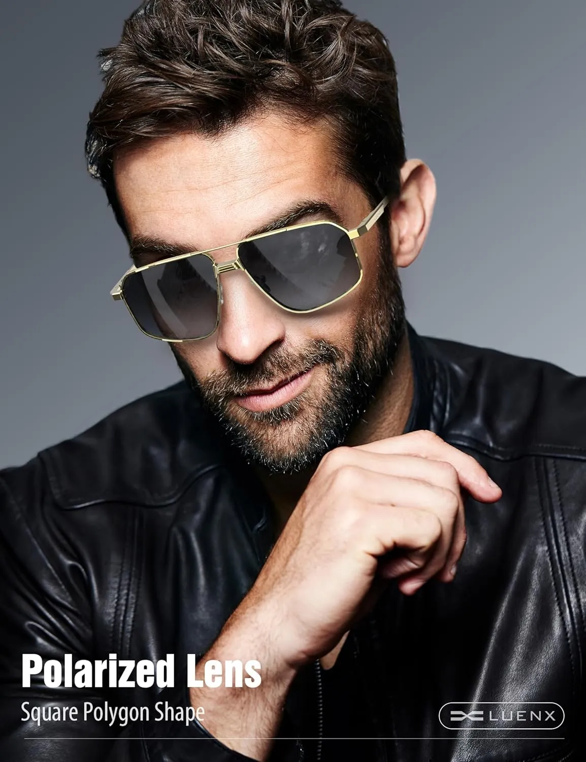 LUENX Aviator Sunglasses for Men Square Polarized Polygon Sun Glasses UV400 Protection