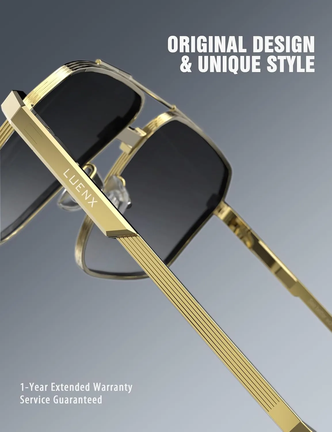LUENX Aviator Sunglasses for Men Square Polarized Polygon Sun Glasses UV400 Protection