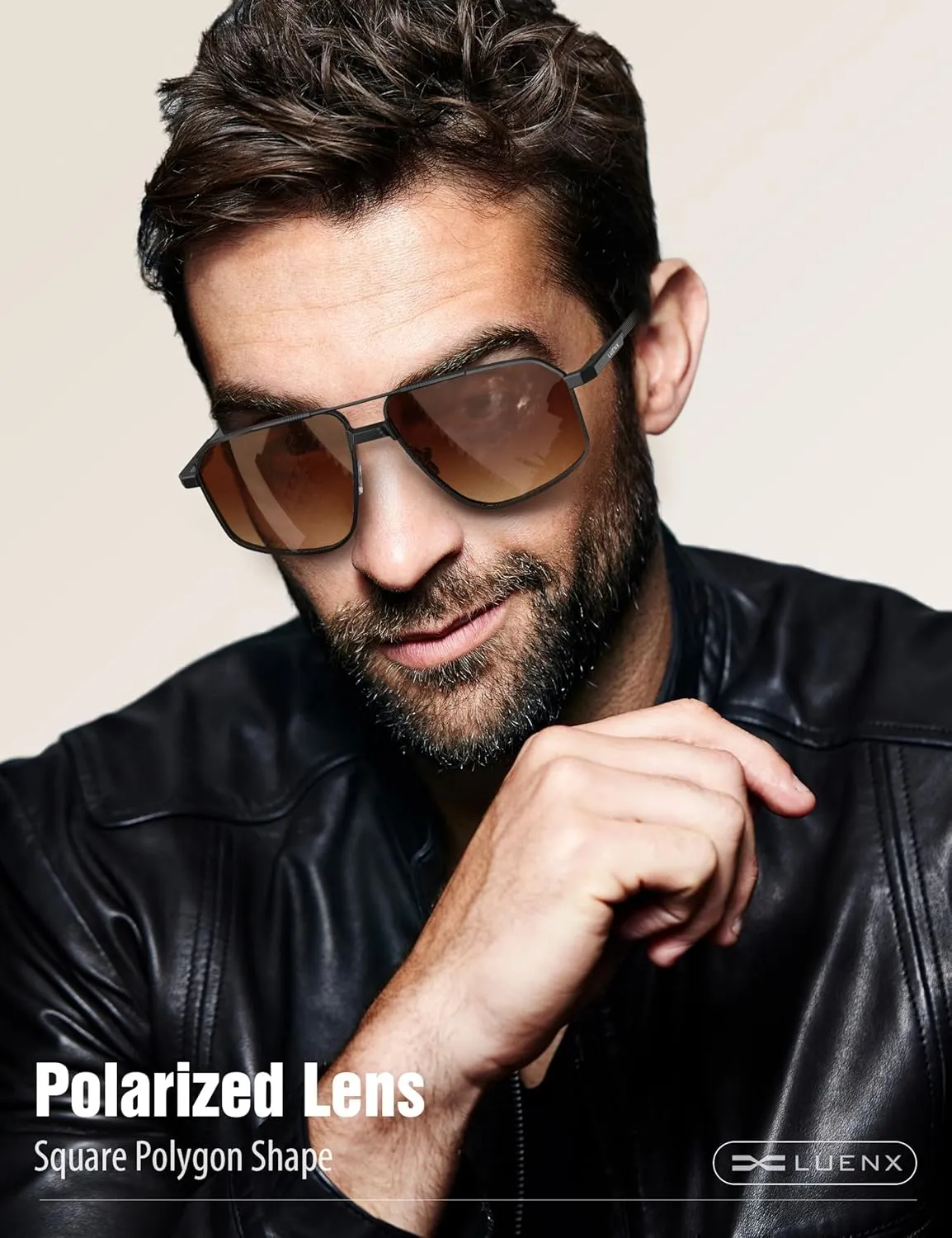 LUENX Aviator Sunglasses for Men Square Polarized Polygon Sun Glasses UV400 Protection