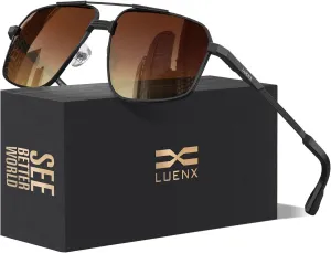 LUENX Aviator Sunglasses for Men Square Polarized Polygon Sun Glasses UV400 Protection