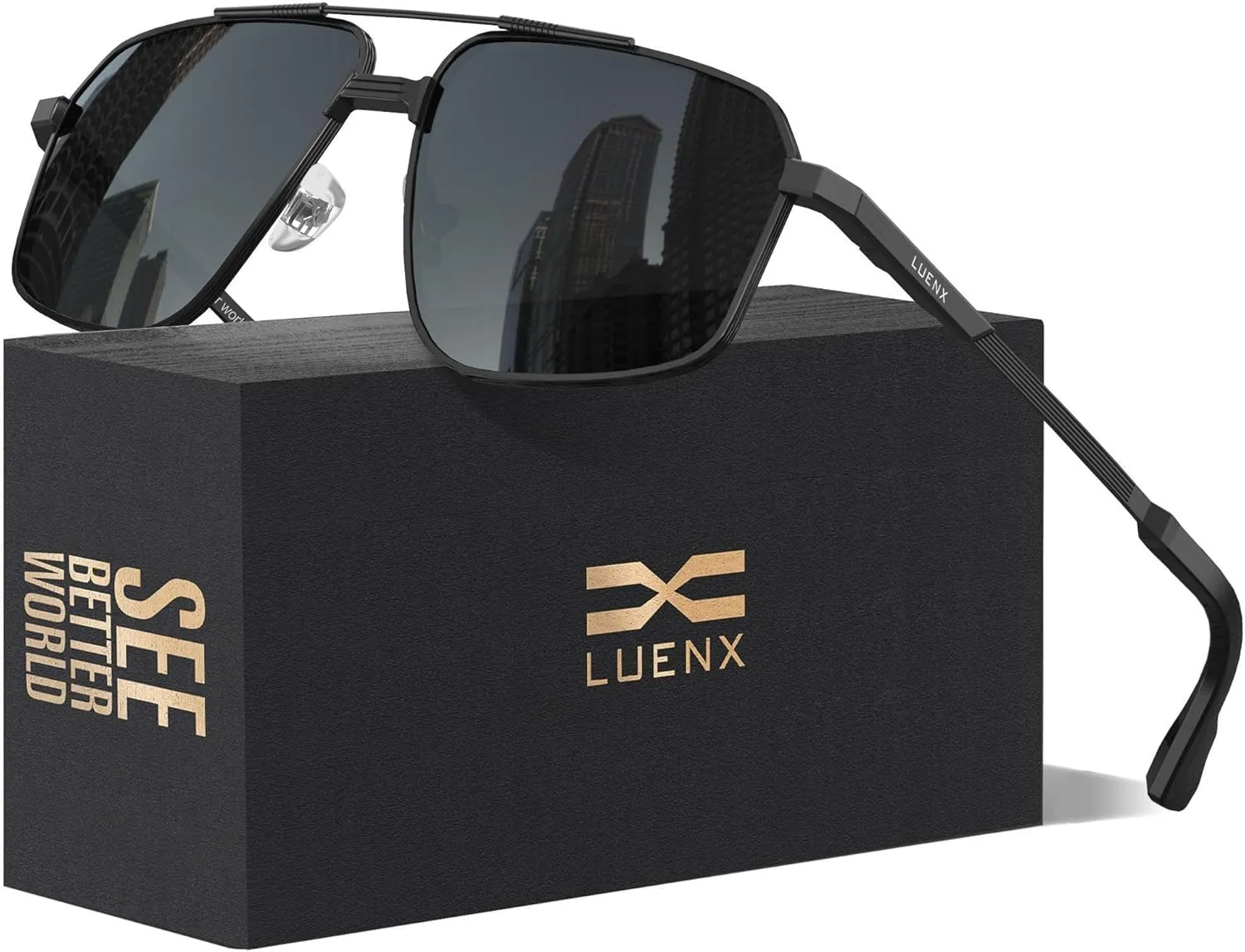 LUENX Aviator Sunglasses for Men Square Polarized Polygon Sun Glasses UV400 Protection