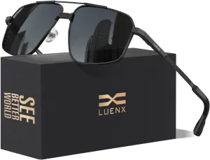 LUENX Aviator Sunglasses for Men Square Polarized Polygon Sun Glasses UV400 Protection