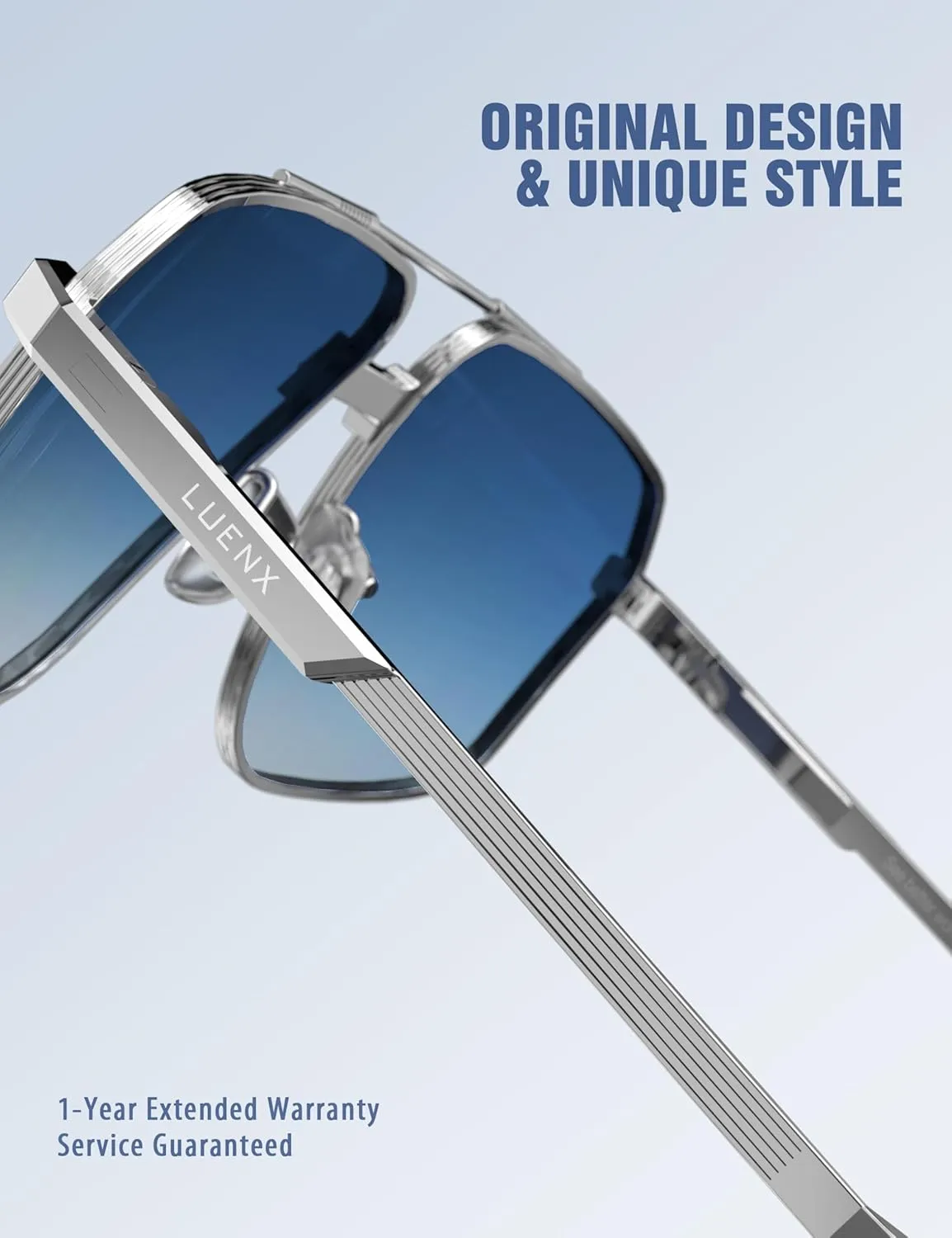 LUENX Aviator Sunglasses for Men Square Polarized Polygon Sun Glasses UV400 Protection