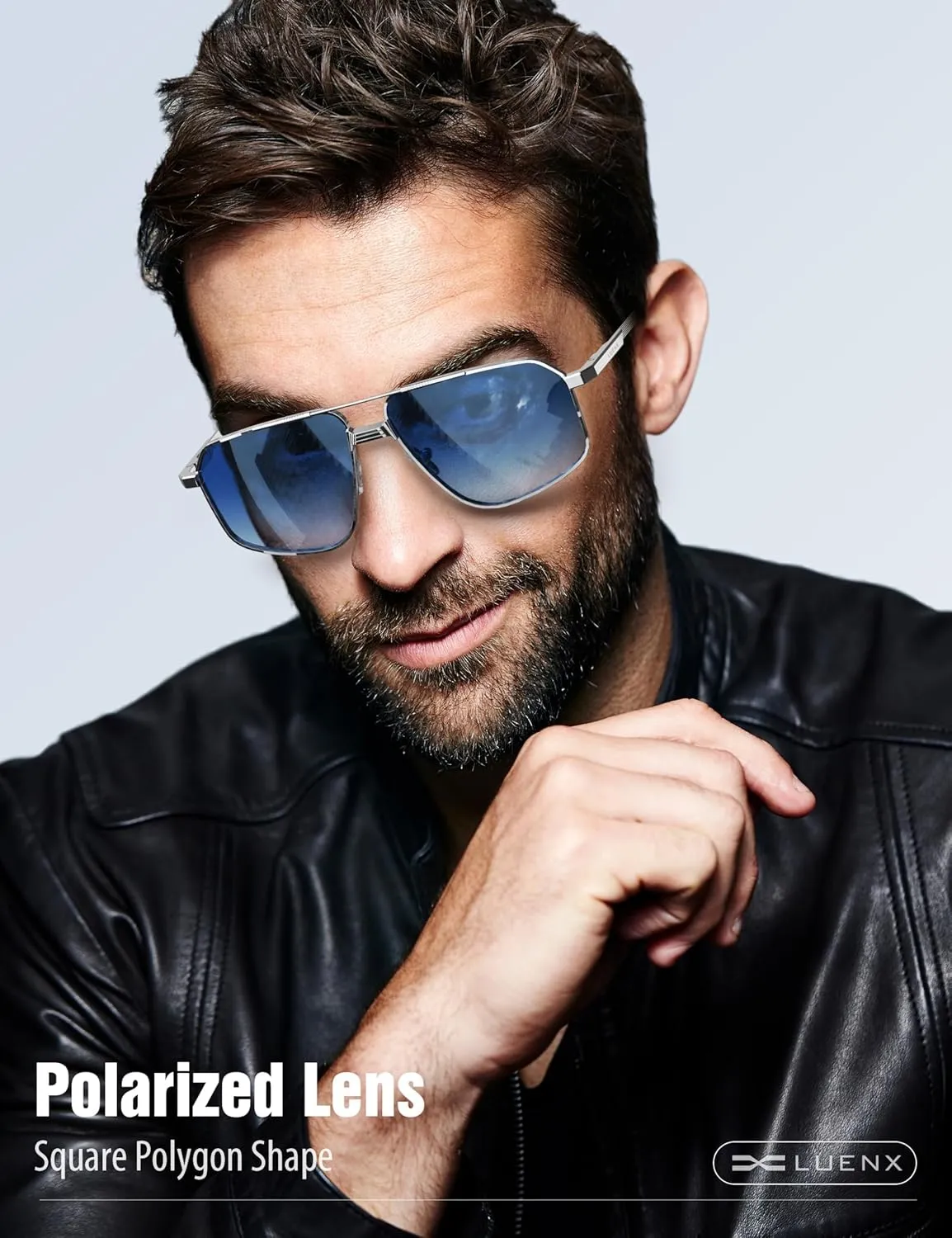 LUENX Aviator Sunglasses for Men Square Polarized Polygon Sun Glasses UV400 Protection
