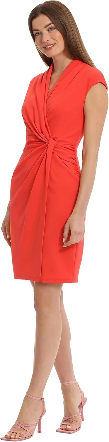 Maggy London Women's Wrap Look Twist Detail Cap Sleeve Dress Career Office Workwear Event Guest of