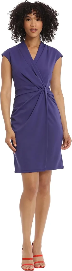 Maggy London Women's Wrap Look Twist Detail Cap Sleeve Dress Career Office Workwear Event Guest of