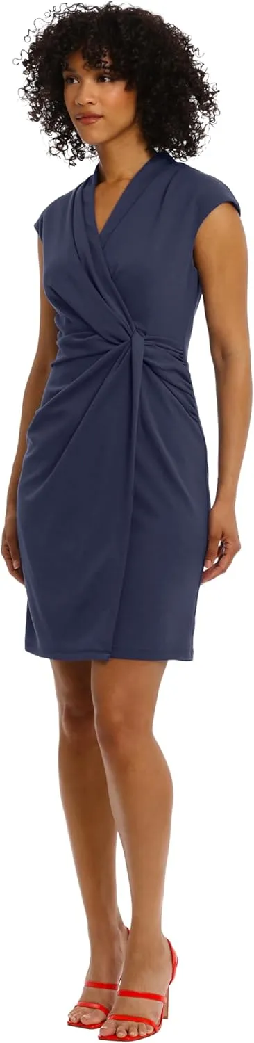 Maggy London Women's Wrap Look Twist Detail Cap Sleeve Dress Career Office Workwear Event Guest of