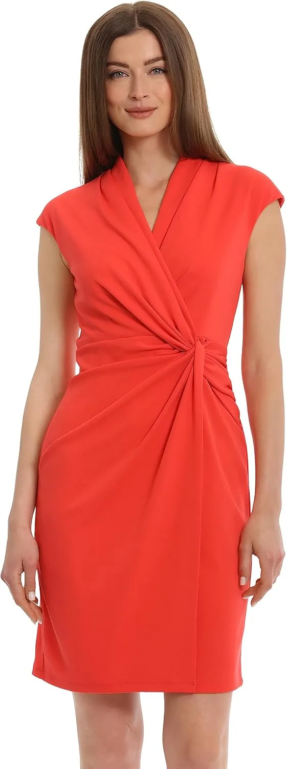 Maggy London Women's Wrap Look Twist Detail Cap Sleeve Dress Career Office Workwear Event Guest of