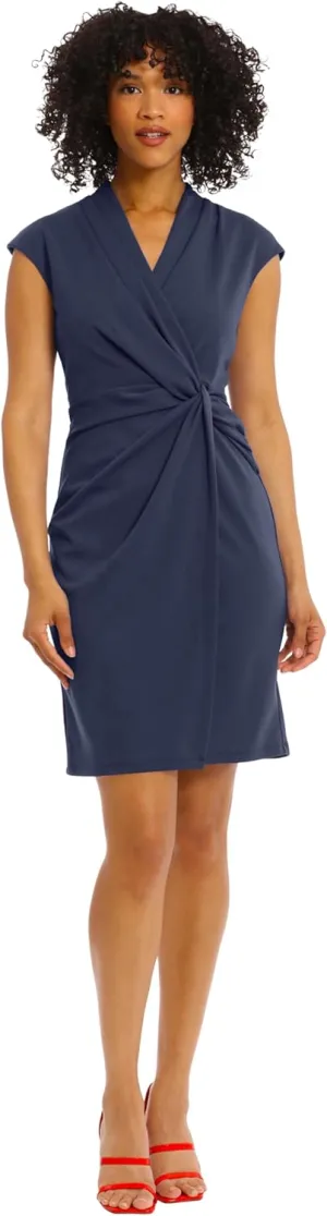 Maggy London Women's Wrap Look Twist Detail Cap Sleeve Dress Career Office Workwear Event Guest of