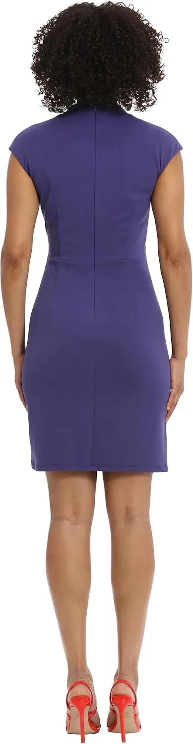 Maggy London Women's Wrap Look Twist Detail Cap Sleeve Dress Career Office Workwear Event Guest of