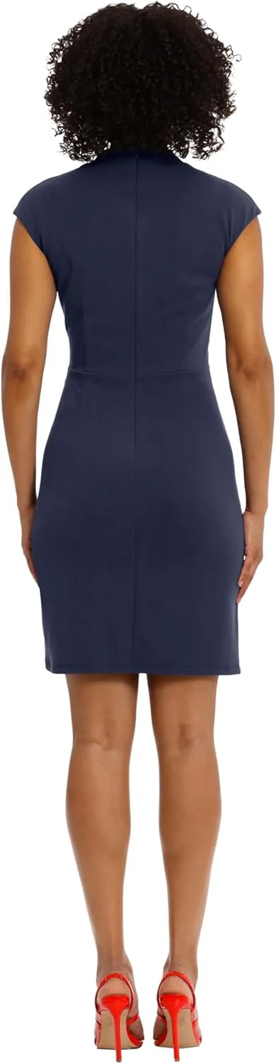 Maggy London Women's Wrap Look Twist Detail Cap Sleeve Dress Career Office Workwear Event Guest of