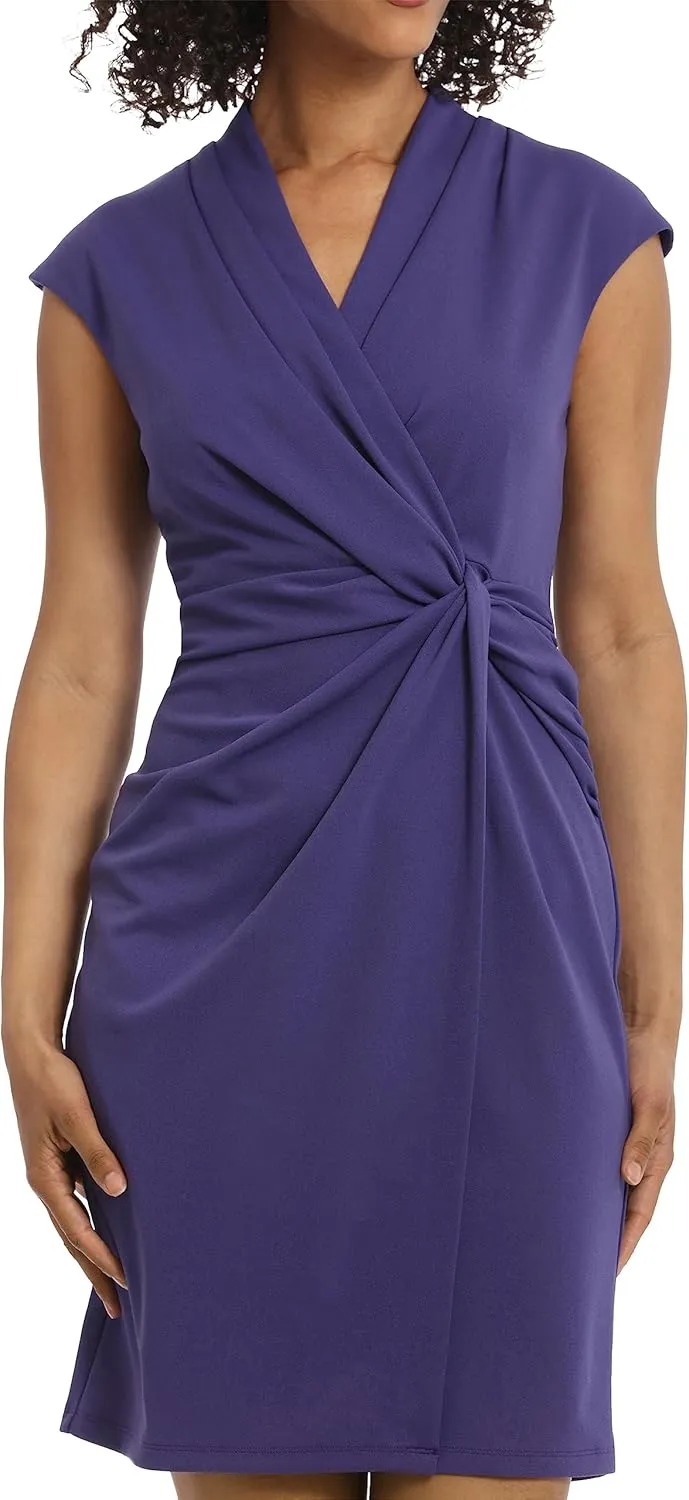 Maggy London Women's Wrap Look Twist Detail Cap Sleeve Dress Career Office Workwear Event Guest of