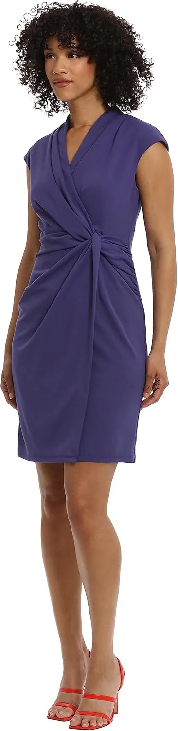 Maggy London Women's Wrap Look Twist Detail Cap Sleeve Dress Career Office Workwear Event Guest of