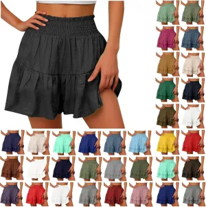 maisdgop Shorts for Women 2024 Summer Pleated Hem Beach Shorts Trendy Ruffle Yoga Shorts Comfy High Waisted Bermuda Shorts