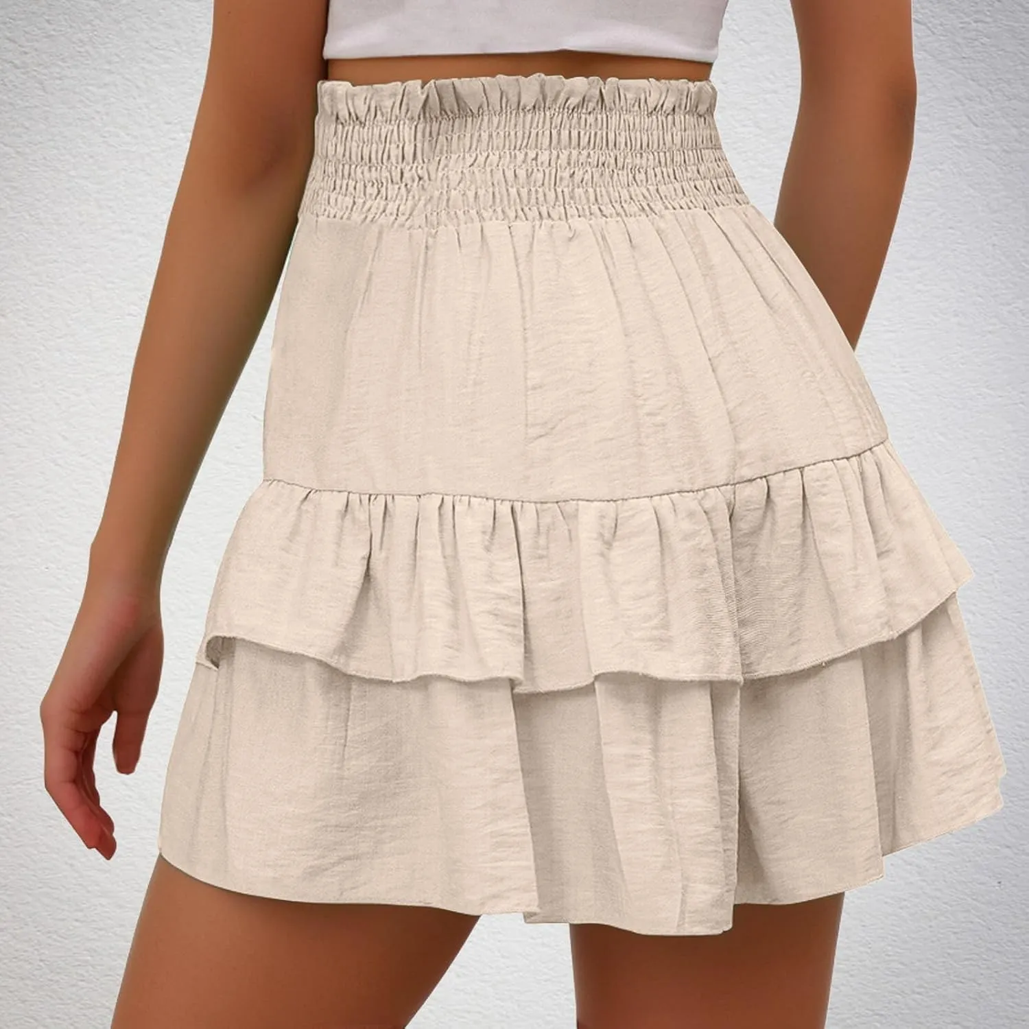 maisdgop Shorts for Women 2024 Summer Pleated Hem Beach Shorts Trendy Ruffle Yoga Shorts Comfy High Waisted Bermuda Shorts