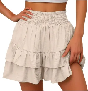 maisdgop Shorts for Women 2024 Summer Pleated Hem Beach Shorts Trendy Ruffle Yoga Shorts Comfy High Waisted Bermuda Shorts