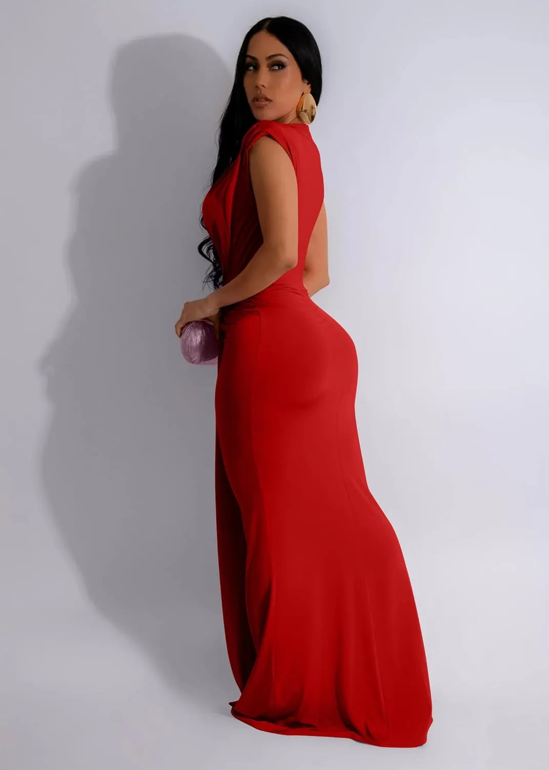 Memoriesea Women's Elegant Sleeveless Deep V Neck Bodycon Party Evening Gown Maxi Dress