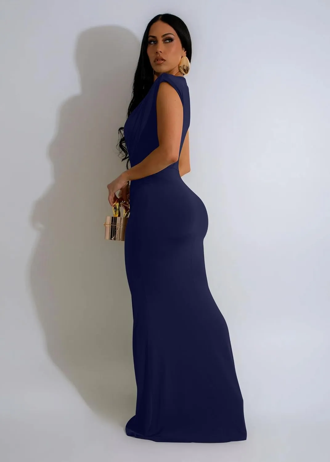 Memoriesea Women's Elegant Sleeveless Deep V Neck Bodycon Party Evening Gown Maxi Dress