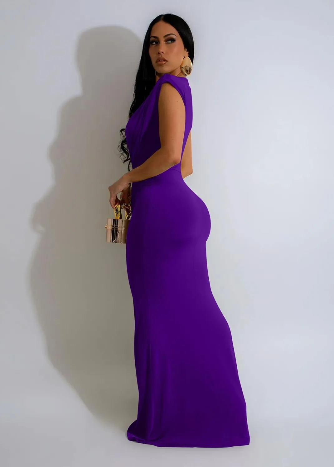 Memoriesea Women's Elegant Sleeveless Deep V Neck Bodycon Party Evening Gown Maxi Dress