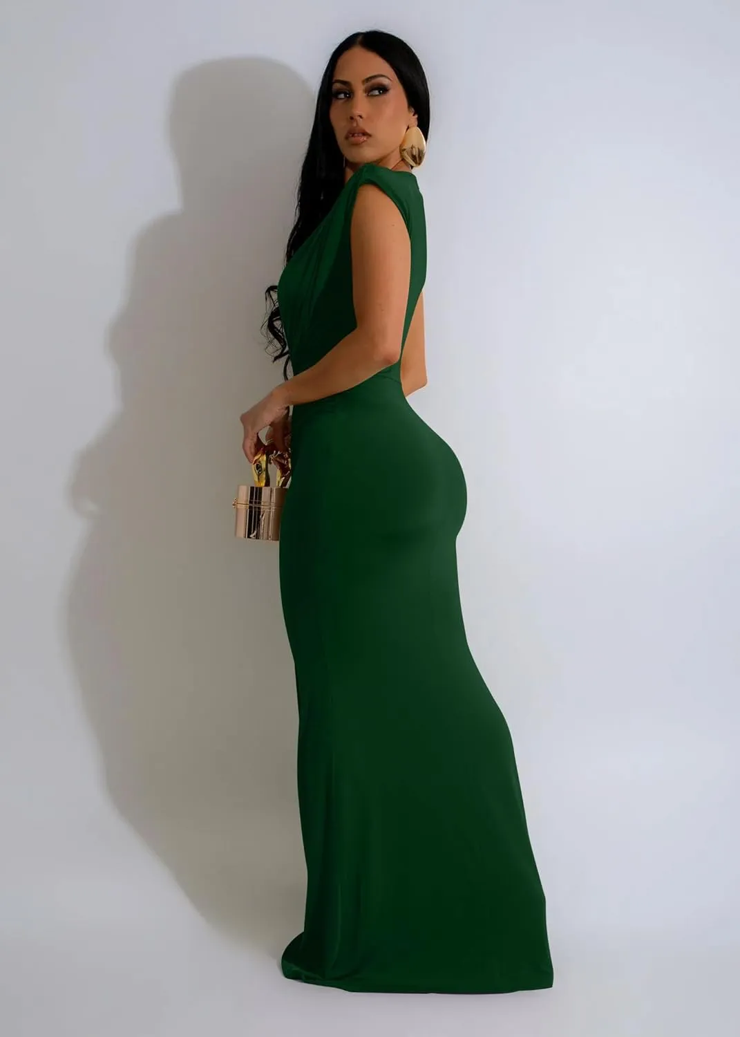 Memoriesea Women's Elegant Sleeveless Deep V Neck Bodycon Party Evening Gown Maxi Dress