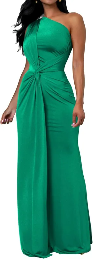 Memoriesea Women's Elegant Sleeveless One Shoulder Bodycon Evening Cocktail Maxi Dress