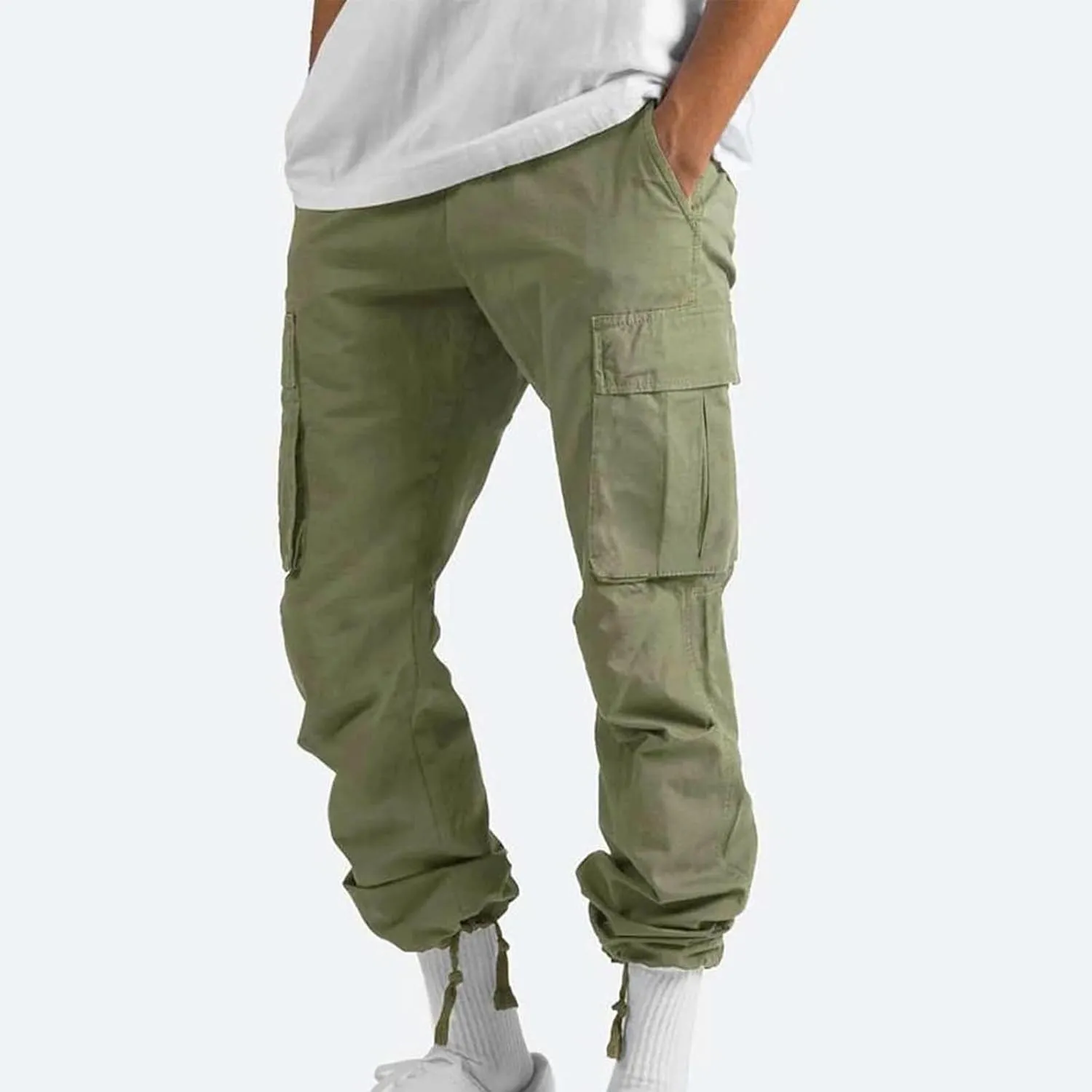 Men Cargo Sweatpants Loose Casual Work Pants Joggers Open Bottom Drawstring Cargos Athletic Straight Sweat Pant