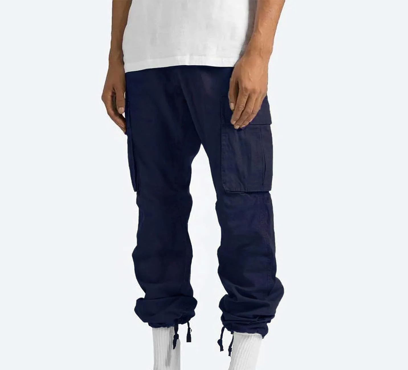 Men Cargo Sweatpants Loose Casual Work Pants Joggers Open Bottom Drawstring Cargos Athletic Straight Sweat Pant