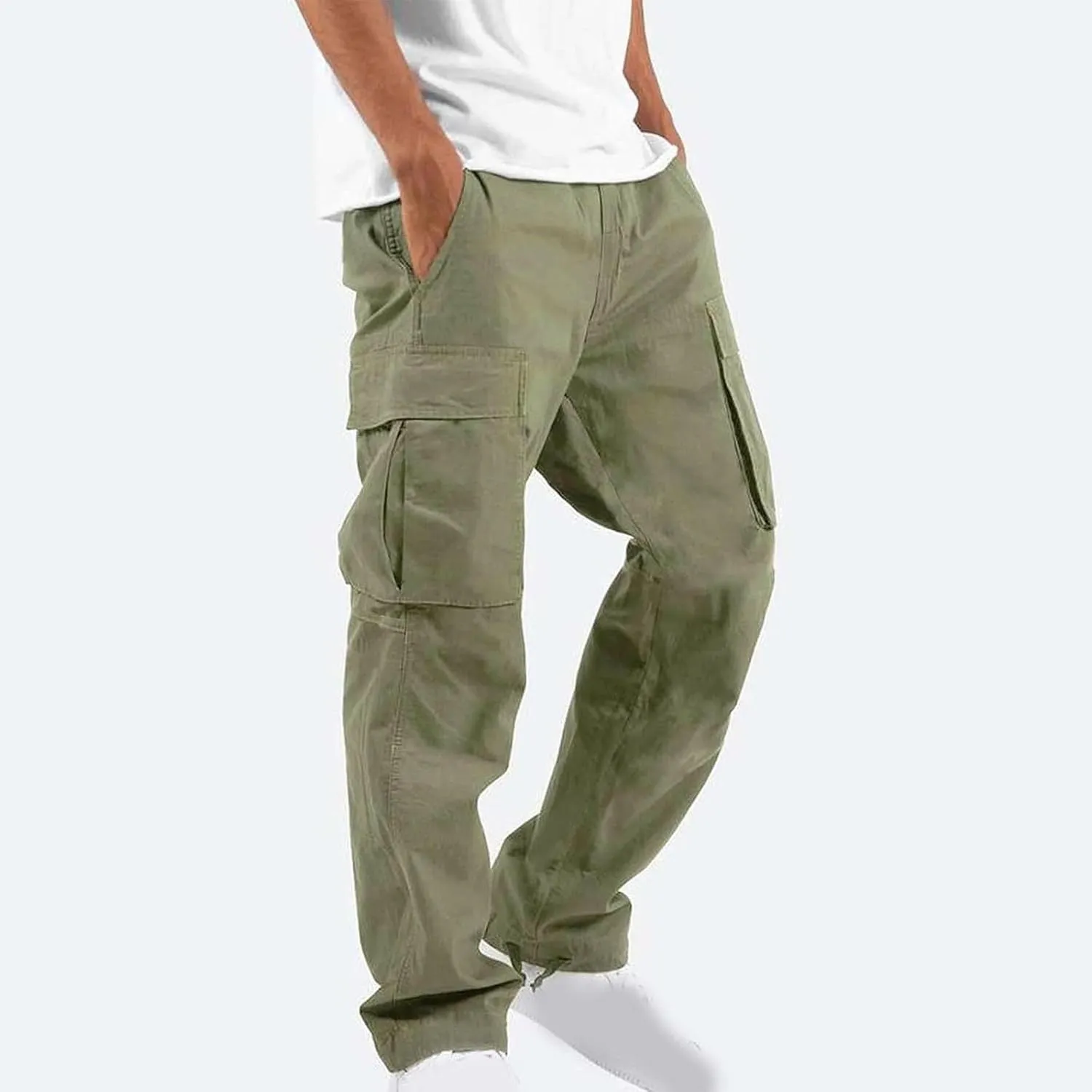 Men Cargo Sweatpants Loose Casual Work Pants Joggers Open Bottom Drawstring Cargos Athletic Straight Sweat Pant