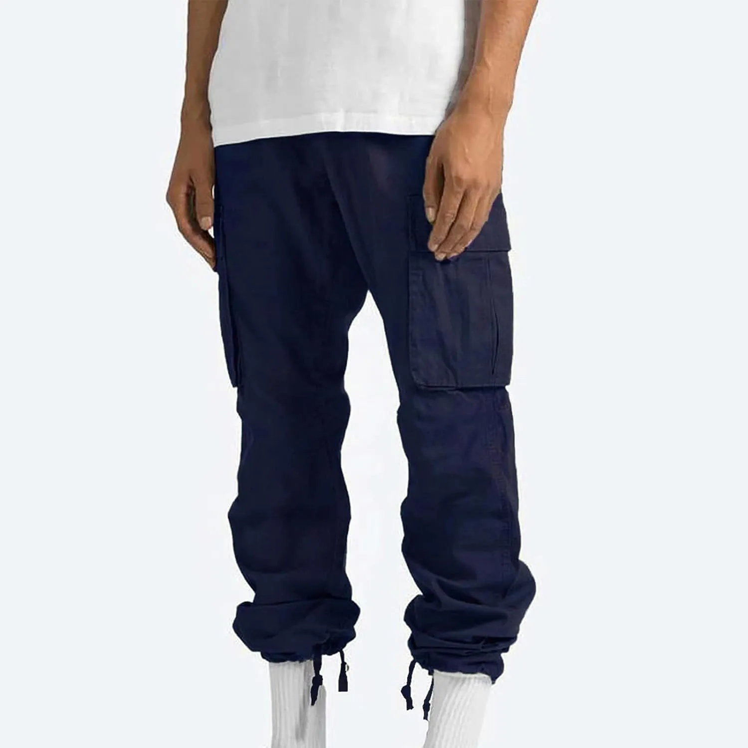 Men Cargo Sweatpants Loose Casual Work Pants Joggers Open Bottom Drawstring Cargos Athletic Straight Sweat Pant