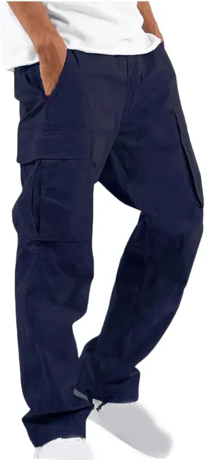 Men Cargo Sweatpants Loose Casual Work Pants Joggers Open Bottom Drawstring Cargos Athletic Straight Sweat Pant