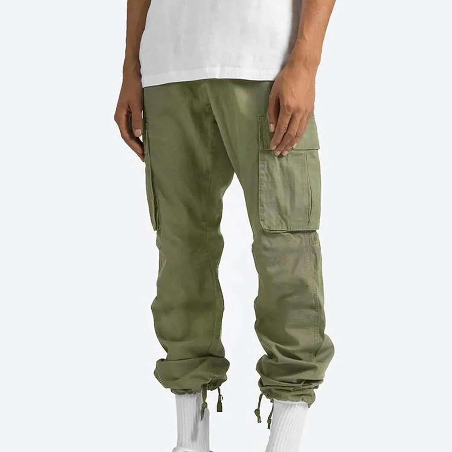 Men Cargo Sweatpants Loose Casual Work Pants Joggers Open Bottom Drawstring Cargos Athletic Straight Sweat Pant