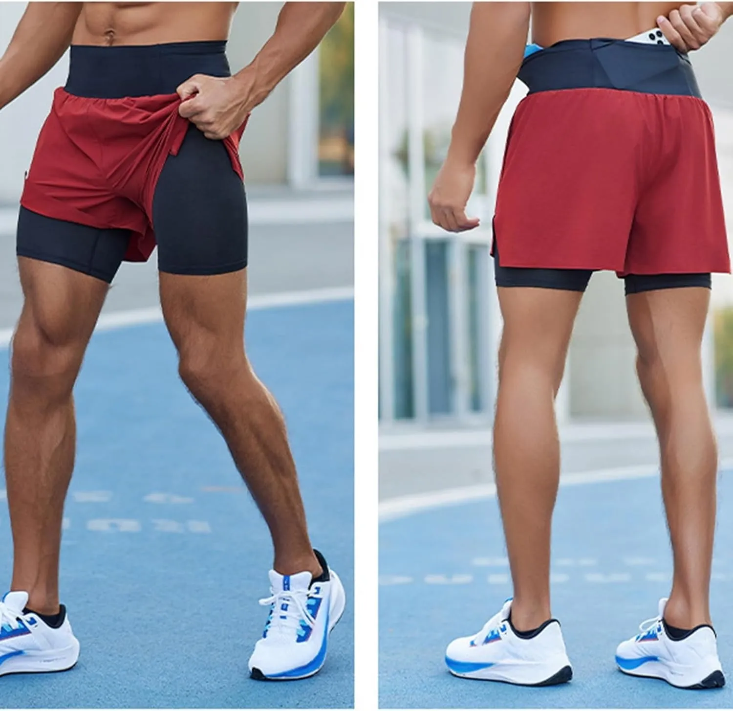 Mens 2 in 1 Running Shorts Quick Dry Mens Athletic Shorts with Pockets Outdoor Marathon Hiking Training Shorts Sports Shorts